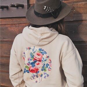 Beige floral & mandala upcycled Hoodie